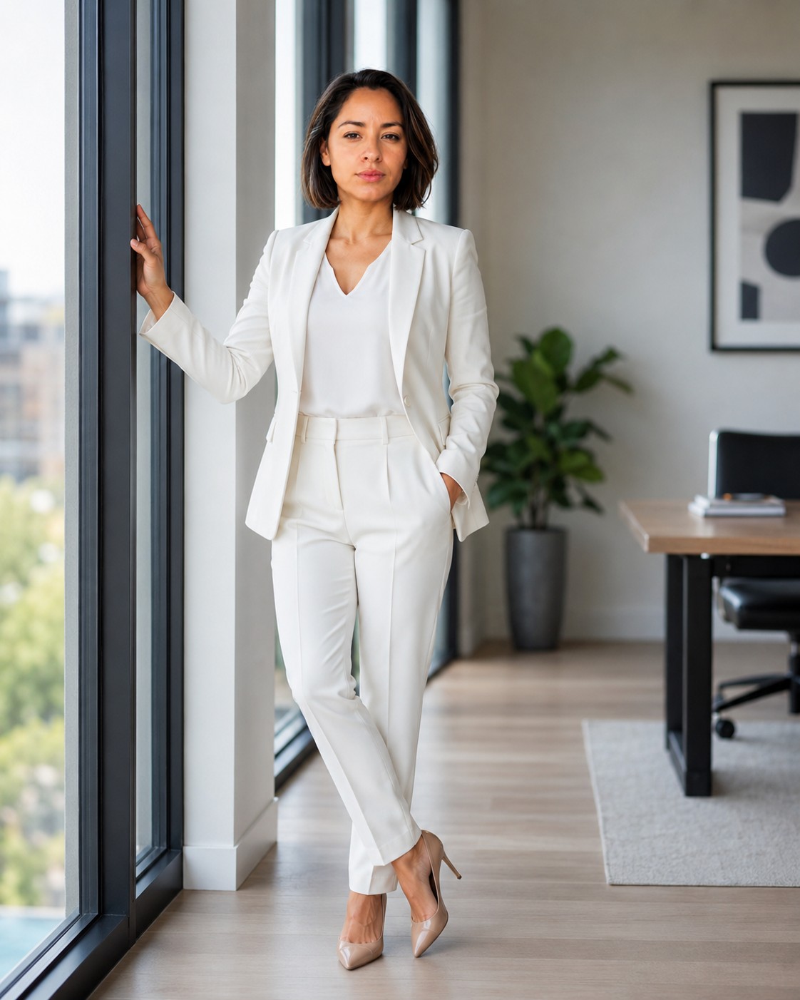 Jessica, founder of Her Empire Now, in an ivory suit